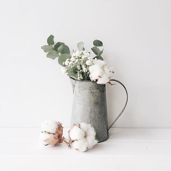 Eucalyptus leaves and cotton flowers // Floral arrangement | White Hart Design Co., on Iconosquare